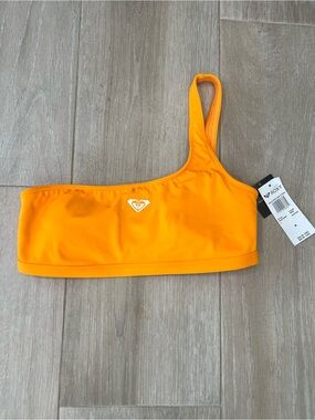 Kelia Roxy One-Shoulder Bikini Top - Bright Orange, size medium. BNWT